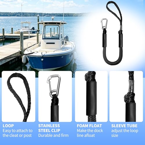 2ft Boat Dock Line Shock-Absorbing Bungee Mooring Lines (2pcs) for SeaDoo, Kayak & Pontoon