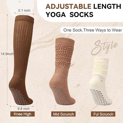 Pilates Grip Socks for Women - 3 Pairs Non-Slip Large Size