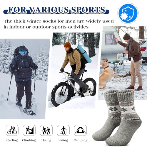 Merino Wool Hiking Socks - Thermal Warm Crew, 5 Pairs - Multicolor