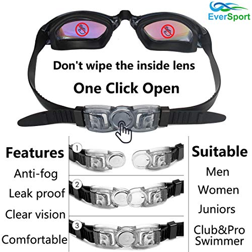 EverSport Swim Goggles Pack of 2 - Anti-Fog, Light Orange & Aqua, Men Women Youth
