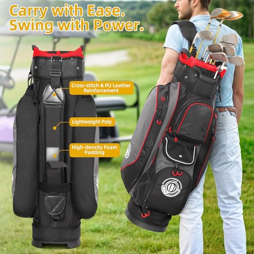 Lightweight Golf Cart Bag with 15-Way Organizer - Black & Red