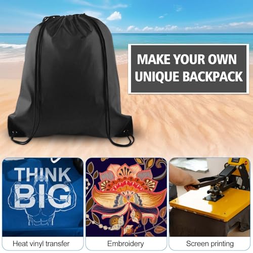 2 Pack Drawstring Backpack Bags - Black Cinch Sack for Gym & Travel
