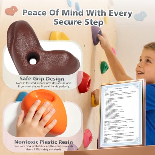 32 Multi-Size Rock Climbing Holds Set - Multi-Color for Kids & Adults
