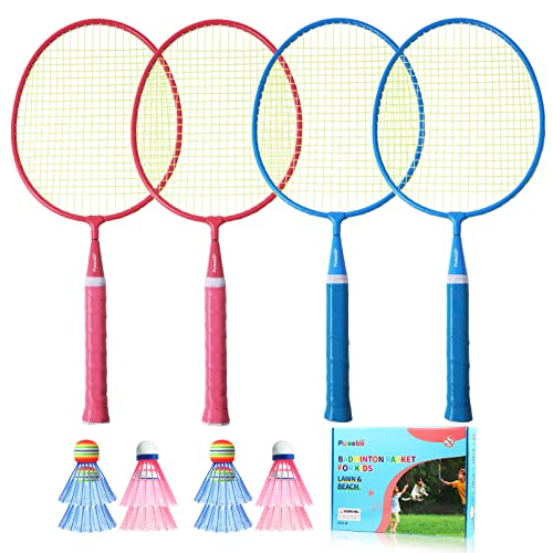 Kids Badminton Set with Rackets & Shuttlecocks - Blue & Pink