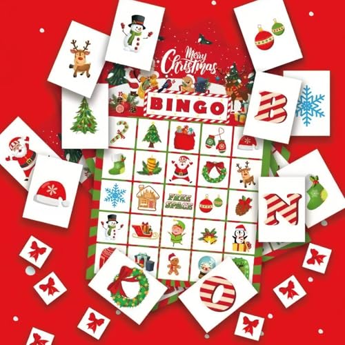 Christmas Bingo Game Set - 24 Cards with Markers for Family Fun