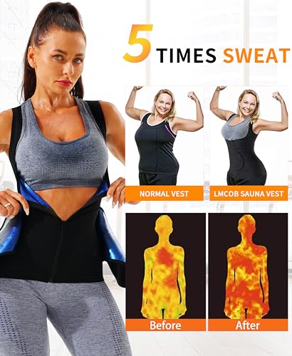 Sauna Vest for Women - Zipper Waist Trainer Shapewear, Blue Lining, Large