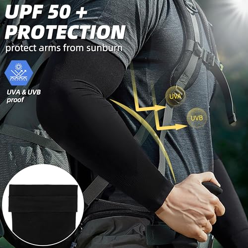 UPF 50 Sun Protection Arm Sleeves - 4 Pack Black, Dark Gray, White, Navy Blue