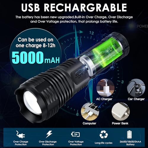 Rechargeable Flashlights 2000.000 High Lumens, Super Bright Flashlight with 10 Modes, LED Tactical Flashlight Waterproof, Powerful for Camping, Hiking, Hunting and Emergencies