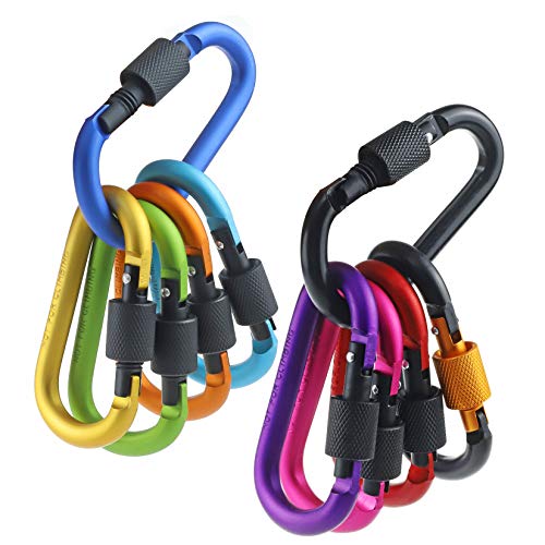 Aluminum D Ring Key Rings - 10 Pack Locking Carabiners A-Multicolored