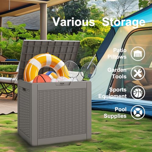 NUNU LAB Outdoor Storage Box 31 Gallon,Waterproof Indoor Outside Deck Boxes,Backyard Storage Bin for Package Delivery,Garden Tools,Patio Cushions,Pool Accessories,Storage Bench Lockable Lid,Tool Box