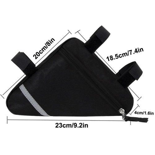 QitinDasen 2 Pieces Bike Triangle Bags, Waterproof Bicycle Front Tube Frame Bag, Double-Sided Reflective Decoration Makes Night Riding Safer (Black)
