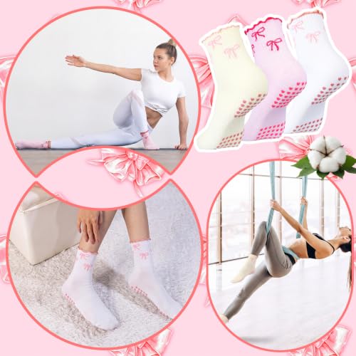 Non-Slip Ruffle Pilates Socks with Grips - 3 Pairs for Women