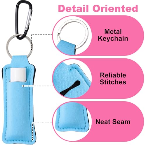 Neoprene Lip Balm Holder Keychain with Metal Clip - Blue