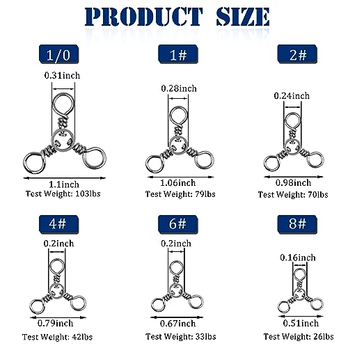 3-Way Fishing Swivels Tackle - 30pcs 6# 33lbs Stainless Steel