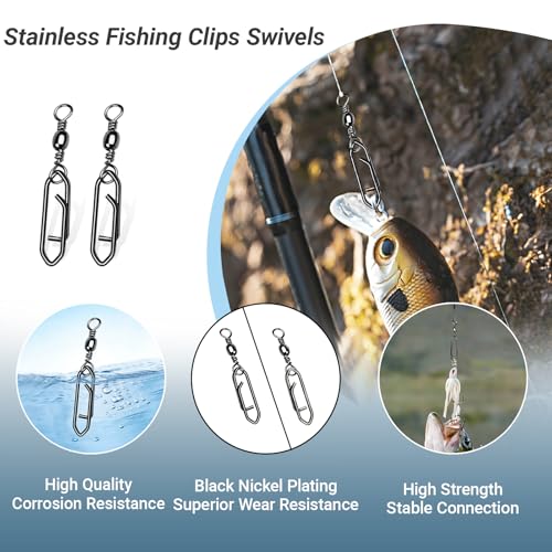 Heavy Strength Fishing Snaps - Stainless Steel Swivel Clips 10+S (42lb) - 50 pcs