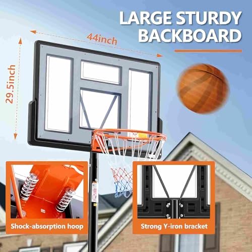 Portable Basketball Hoop - 6.1-10FT Adjustable Height, 44 Inch Backboard, Grey