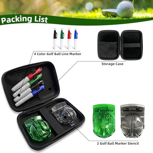 HIFQUI Precision Golf Ball Marker Set with Carry Case – 4 Marker Colors & 2 Stencils