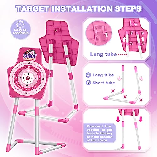 Pink LED Light-Up Archery Set for Kids with Foam Dart Guns & Targets