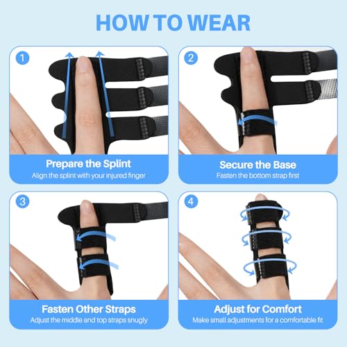 Finger Splint Brace for Index, Middle, Ring Fingers - 2 Pack