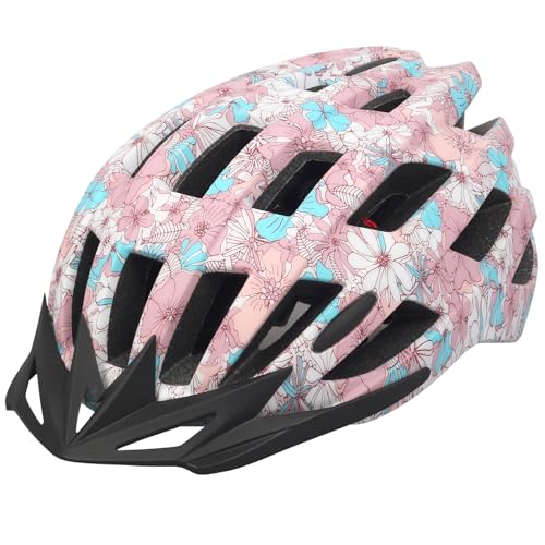 Adjustable Bicycle Helmet for Adults - Lightweight Pink Flower, L: 58-62cm