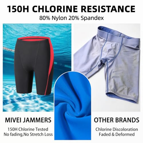 MIVEI Boys Swim Jammers 150H Chlorine Resistant - Black/Red, Medium