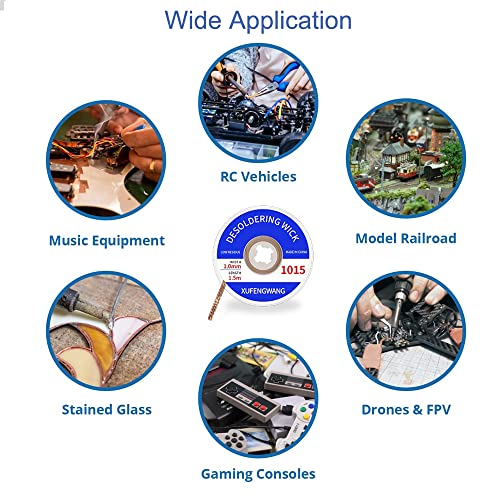 Solder Wick Braid with Flux Super 5ft Length 1mm Width Desoldering Wick Braid Remover Tool Solder Sucker 2 piece No-Clean Soldering Wick Wire Roll and Disassemble Electrical Components