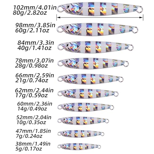 Aorace 10pcs 80G Saltwater Jigging Fishing Lures - Speed & Slow Jigging Tackle