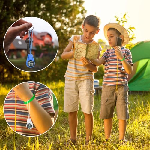 Mini Compass Keychain Set - Multicolor 12 Pack for Kids Hiking