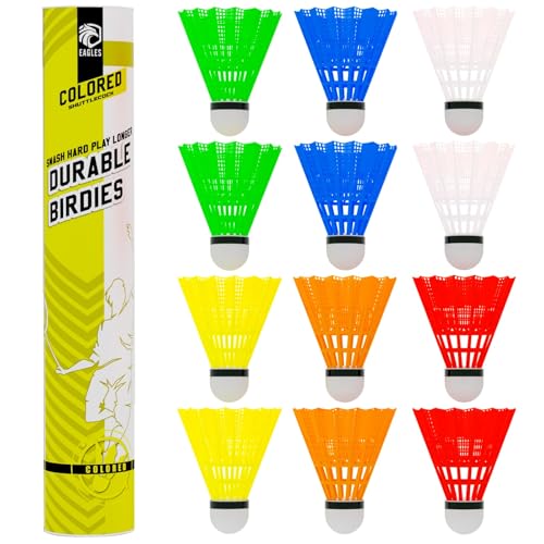 EAGLES Extra Durable Multicolor Nylon Badminton Birdies - 12 Pack