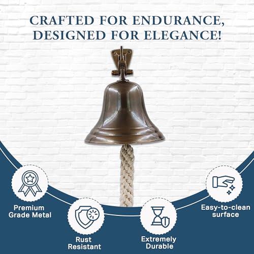 5" Solid Brass Ship Bell Antique Brass Wall Mount – Marine Dinner/Reception Bell by The Metal Magician
