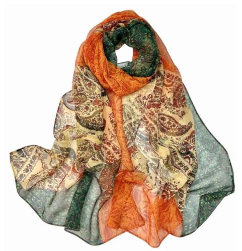 Lightweight Sunscreen Scarf for Women - Cashew Orange Green