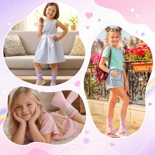 Girls Athletic Crew Socks - 6 Pairs for 9-15 Years, Colorful Set
