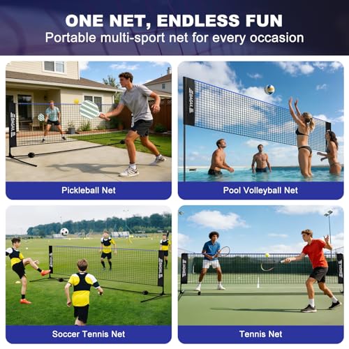 Height Adjustable Badminton Net - 10ft Blue/Black - Foldable Nylon