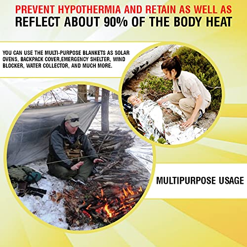 Emergency Thermal Survival Blankets - 84x52, 4 Pack Mylar Sheets