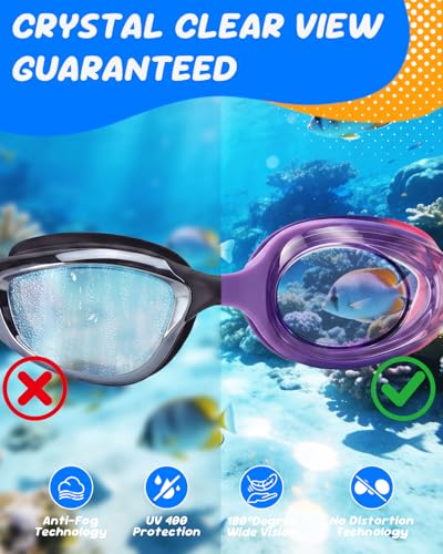 Swim Goggles for Kids - Anti-Fog Comfort Fit - Purple