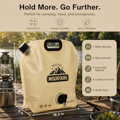 Collapsible Water Container with Spigot - 2 Gallon Portable Water Jug