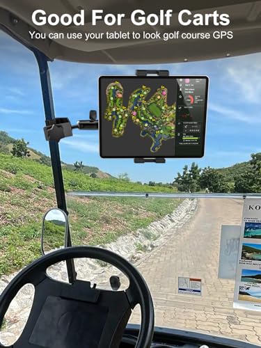 Golf Cart Tablet Holder with Square Clamp for Front Roof Strut | Anti-Vibration Phone Mount