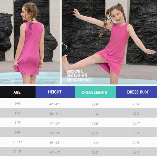 Girls Sleeveless Swim Cover Up Dress with Pockets - Rose Red, 6-7 Years