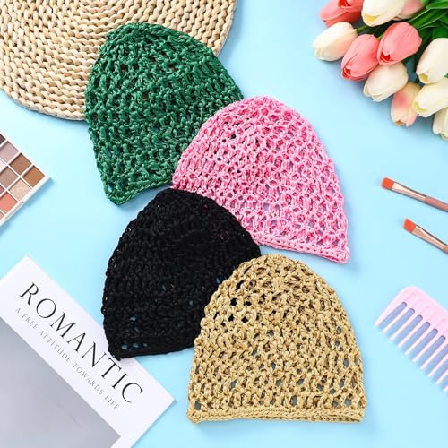 Mesh Crochet Hair Nets Set - 4 Pcs in Black, Green, Pink, Beige