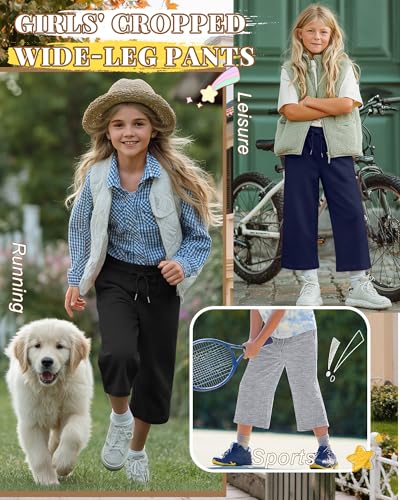 Girls Wide Leg Capri Pants - 3 Pack for Ages 5-14