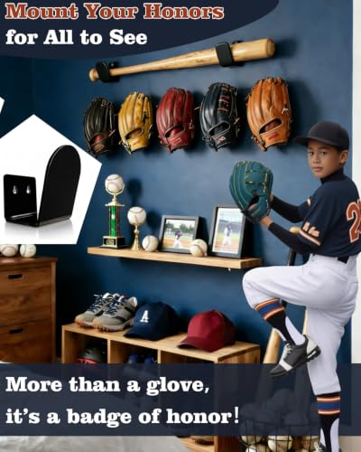 2Pcs Black Baseball & Softball Glove Wall Mount Display Holders - Keeps Glove Shape