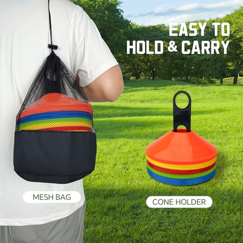 Soccer Cones Set - 60 Pack Training Disc Cones with Carry Bag