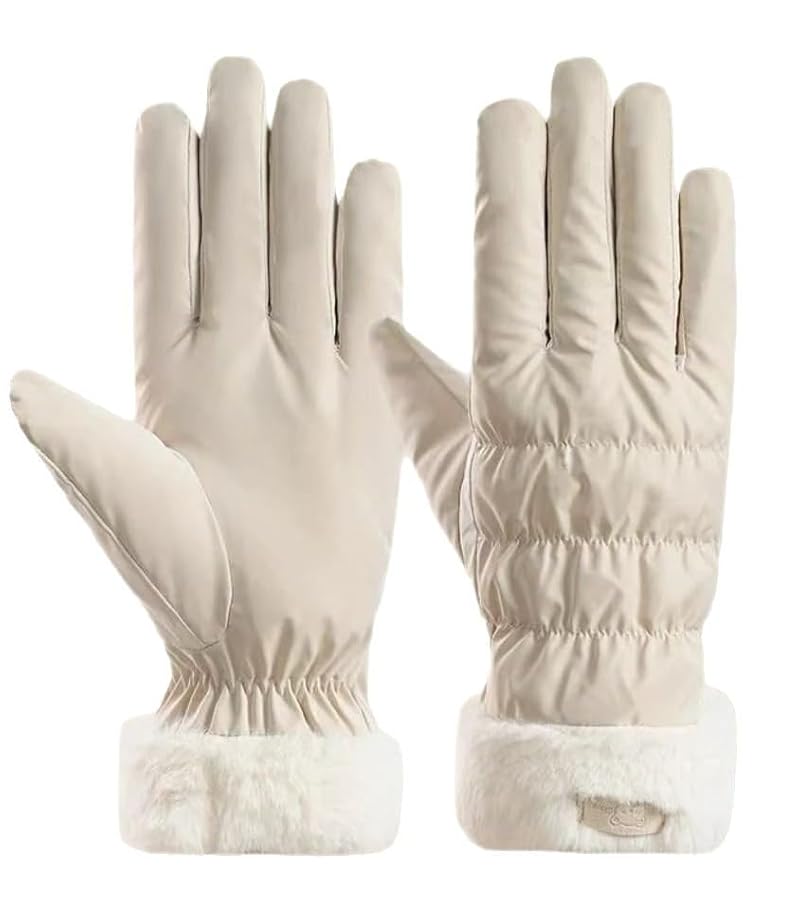 Thermal Winter Gloves for Women - Beige, Windproof Cycling & Running
