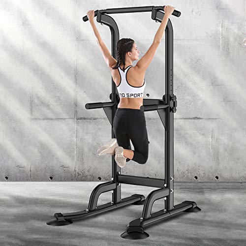 Power Tower Dip Station with Adjustable Height - Black