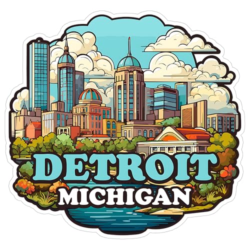 Detroit Michigan Waterproof Vinyl Sticker - 4 Inch Travel Decal