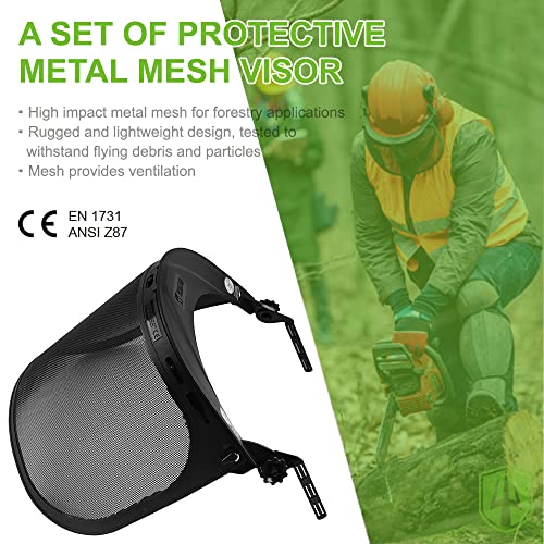 GREEN DEVIL Replacement Metal Mesh Visor Protective Face Shield with Mounting Bracket for Chainsaw/Forest Hard Hats/Helmets ANSI Z87.1
