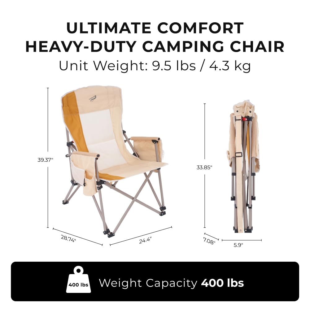 Camphor Designs Heavy Duty Portable Folding Camping Chair for Adults with Padded | for Outdoor & Sports, Backpacking, Beach, Lawn, Hunting, Tailgating, Fishing | Supports 400 Lbs (Single, Beige)