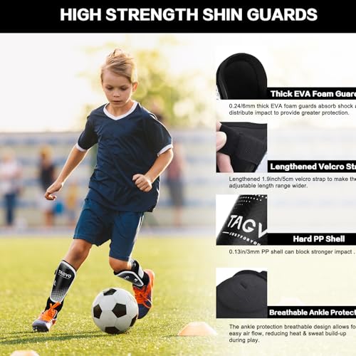 TAGVO Youth Soccer Shin Guards Small Black Kids Protective Leg Gear