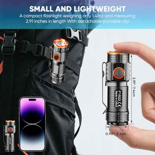 2 Pack EDC Flashlight, Led Rechargeable Mini Pocket Light with Clip, High Lumens Ultra Bright Compact Flashlights with Magnetic for Camping Hiking Outdoor Emergency Use Waterproof
