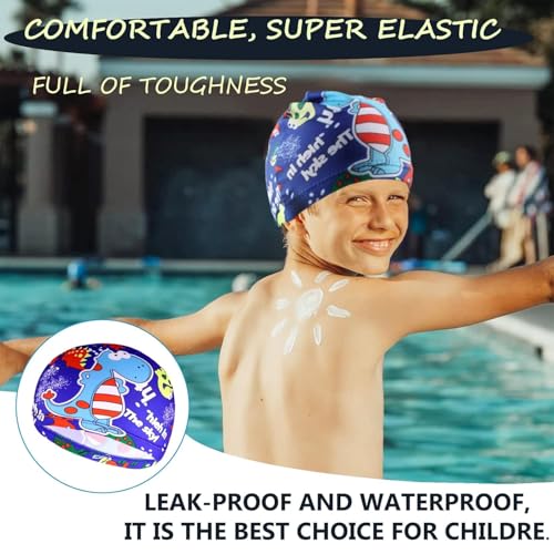 2-Pack Cartoon Swimming Caps - Soft Elastic Polyester Swim Hats for Kids